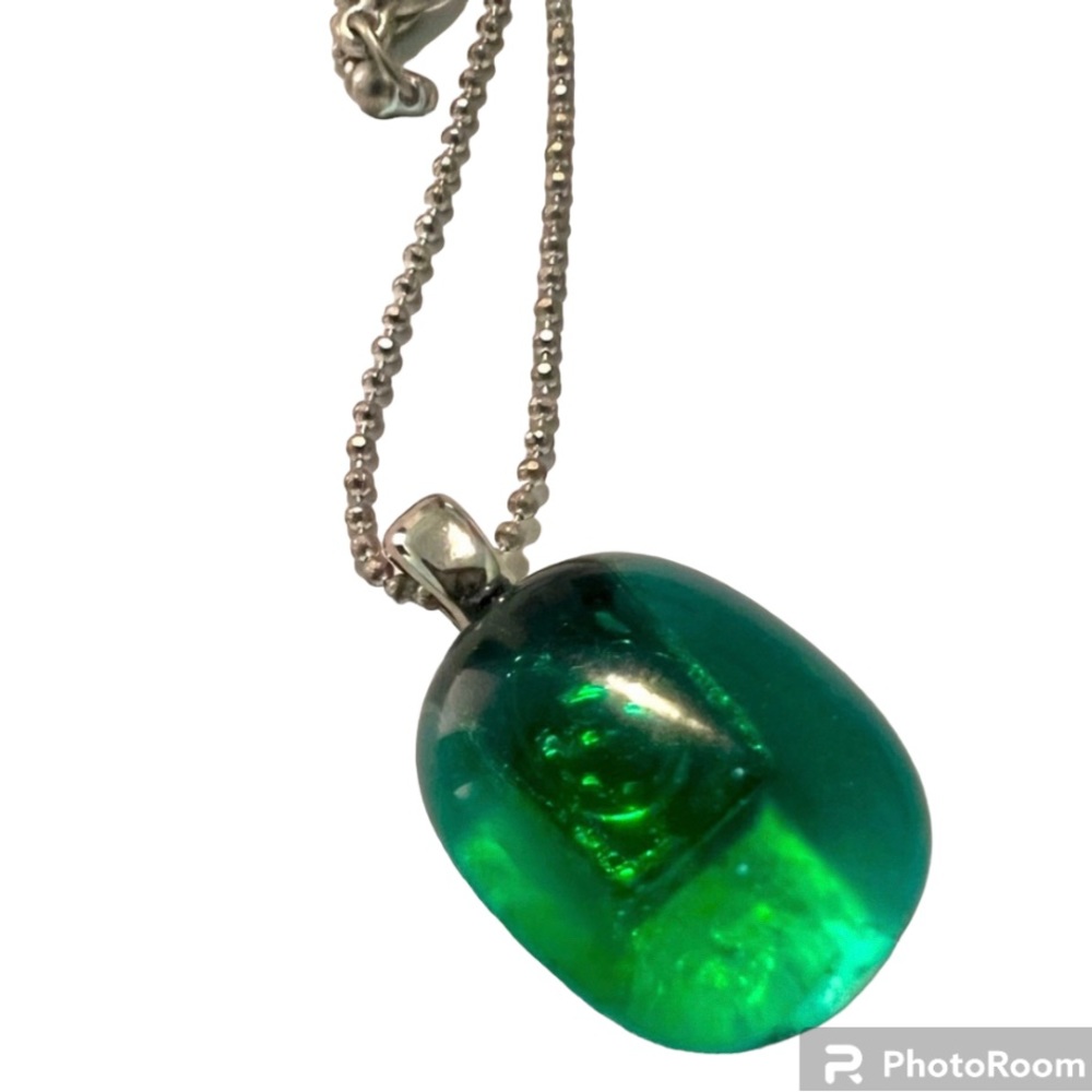 Small Green Glass Pendant, Iight Chain